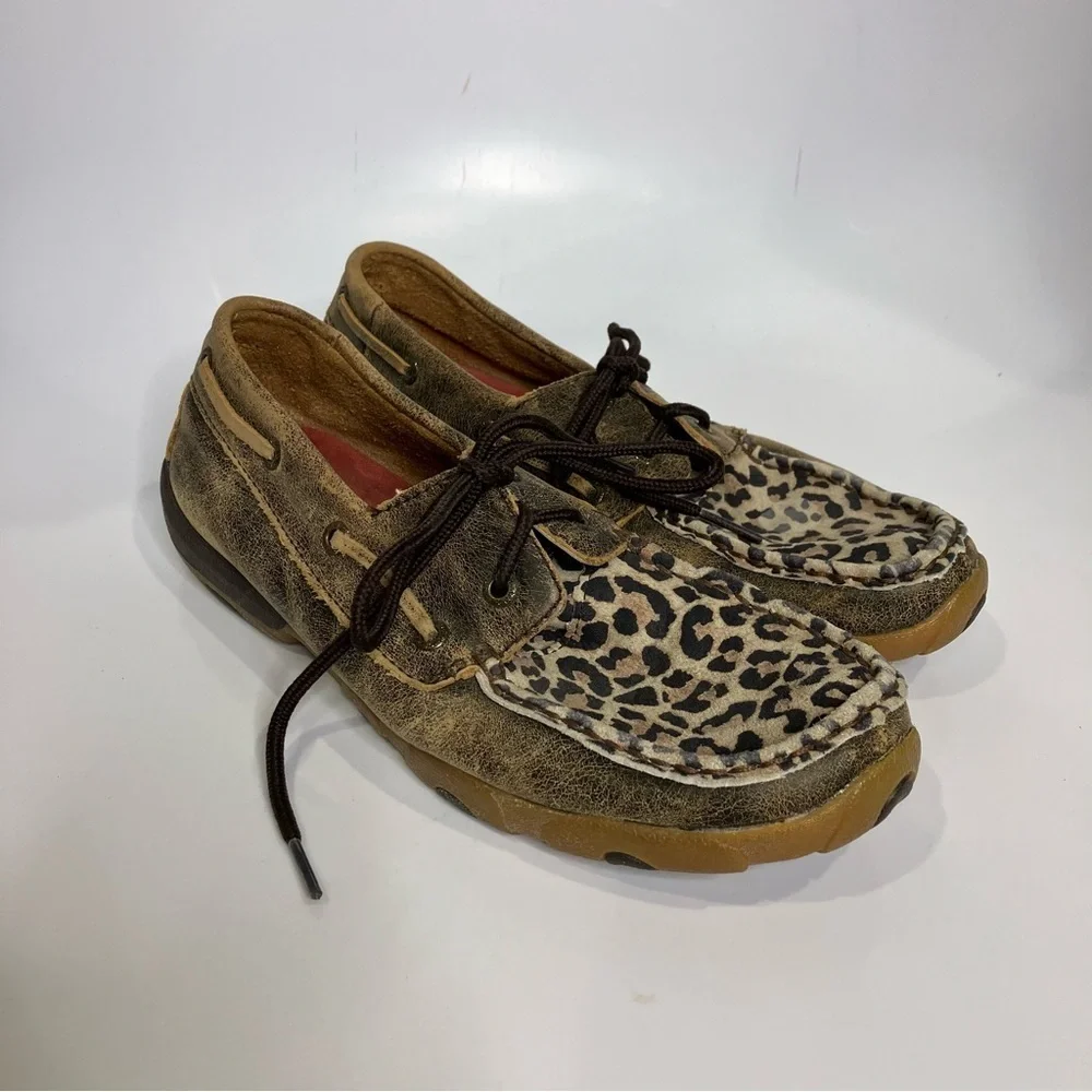 Twisted X cheetah print driving Mocs leather animal print women’s size 8.5‎